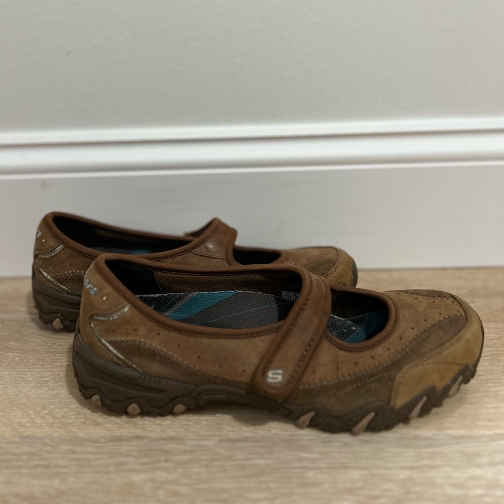 Sketchers Brown Suede Mary Jane Slip On Shoes Women’s Size 7.5 Adjustable Strap - Picture 8 of 11